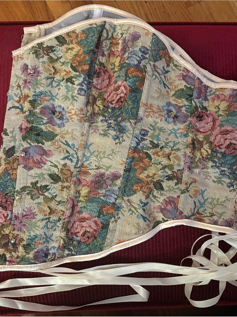 Floral Tapestry Corset Top in Cream, Pink & Teal NWT